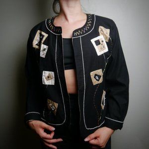 VINTAGE Boho Black Embroidered Jacket   | Size M